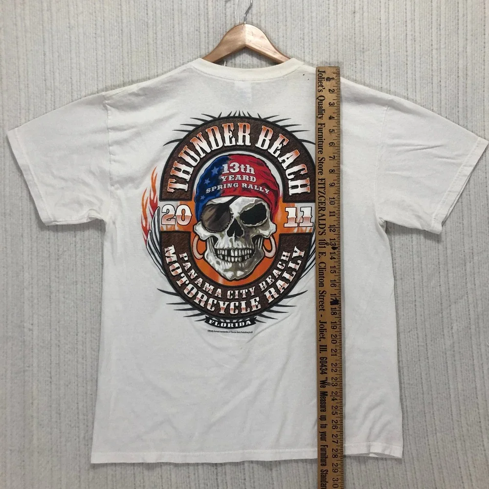 Thunder Beach Motorcycle Rally 2011 T Shirt White Skull Graphic‎ Gildan Size L